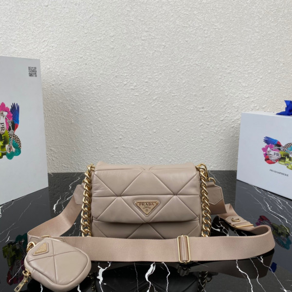 Pra*a system nappa leather patchwork bag