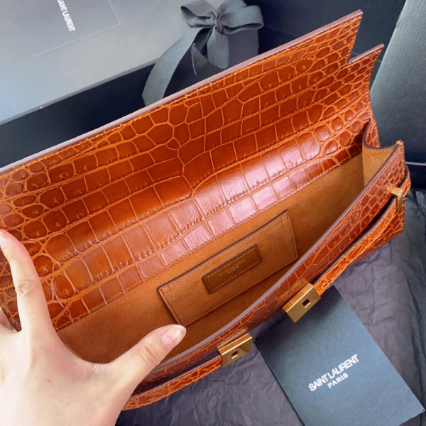 Y*L manhattan clutch in crocodile-embossed leather