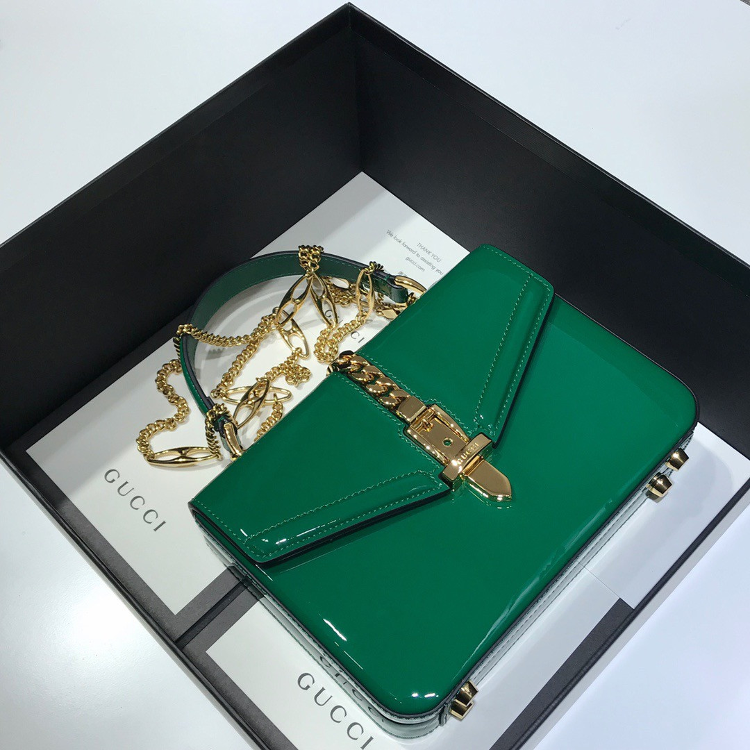 G*u*i sylvie 1969 patent leather mini top handle bag