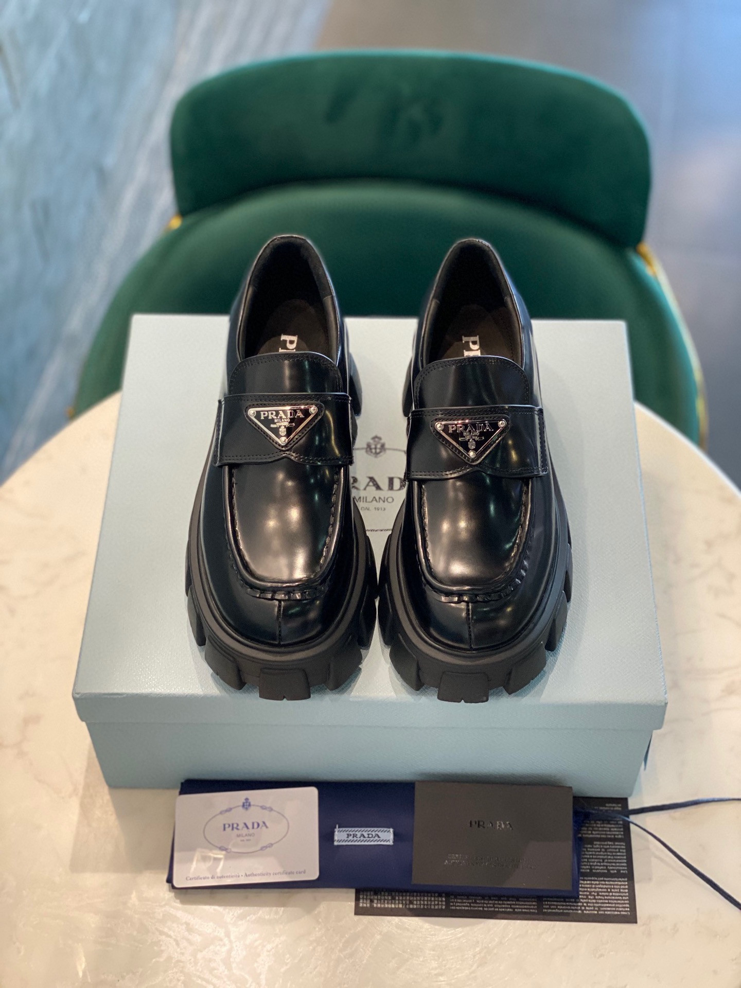 Pra*a brushed leather monolith loafers