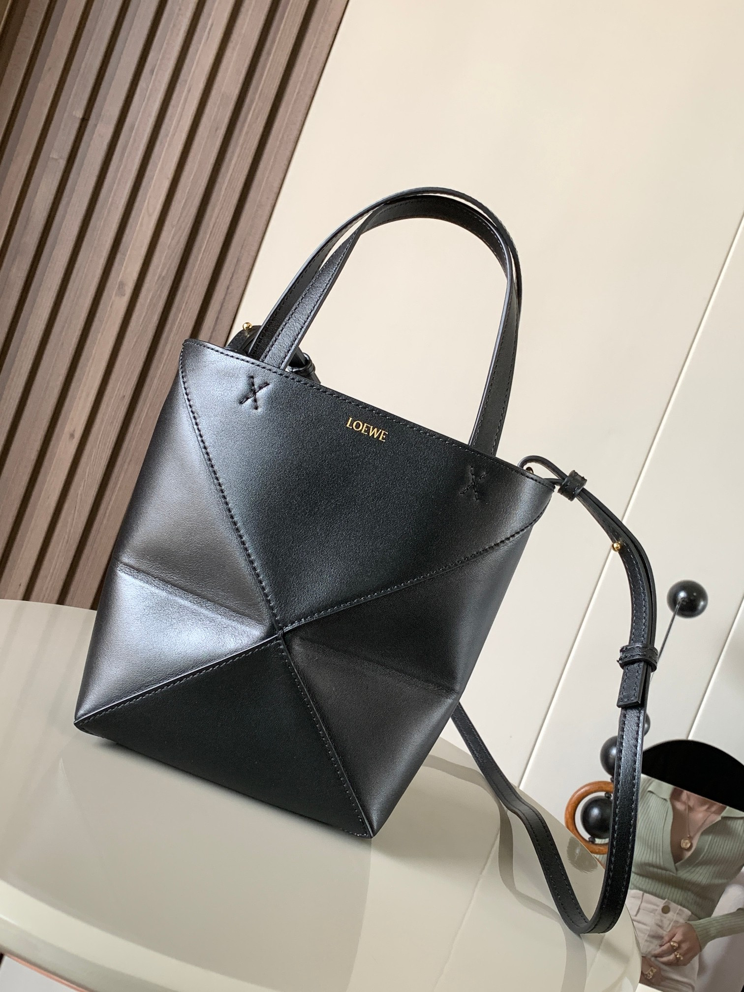 Lowee Puzzle Fold Tote in shiny calfskin