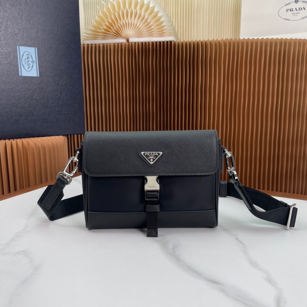 Pra*a re-nylon and leather shoulder bag