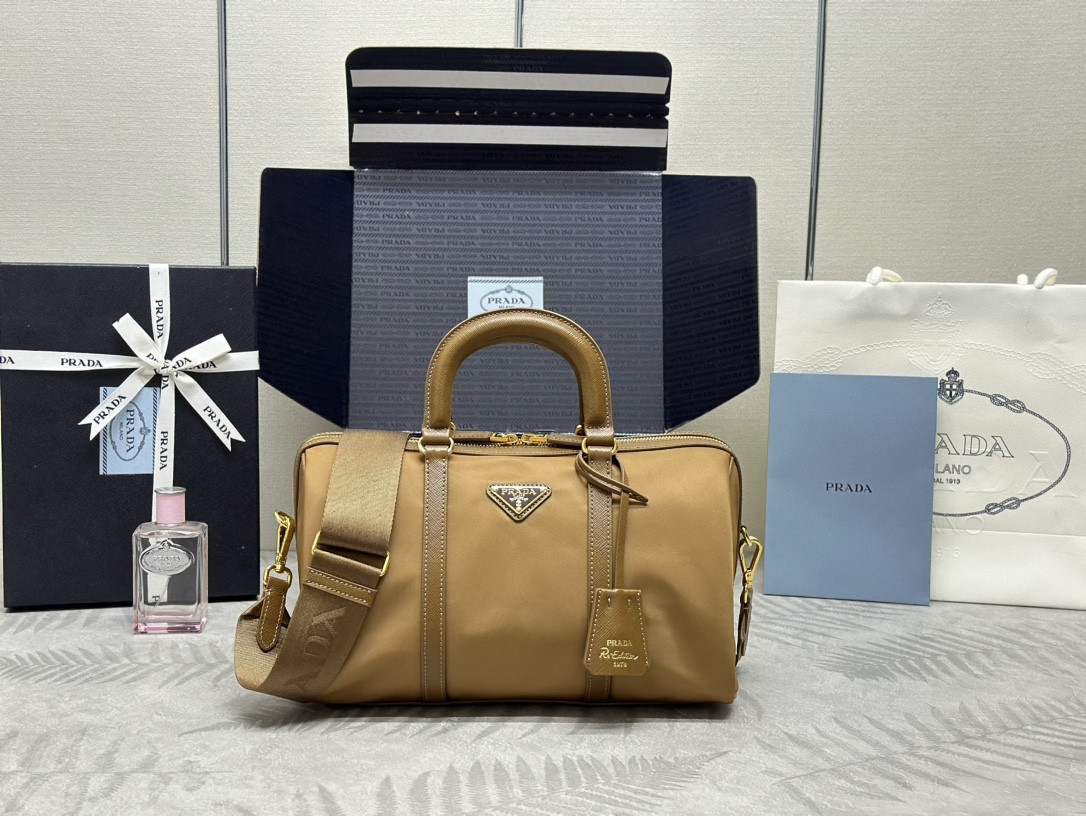 Pra*a re-nylon and saffiano leather top-handle bag
